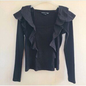 Veronica Beard Jeans Women’s Dawson Black Ruffle Top Size S Ribbed
